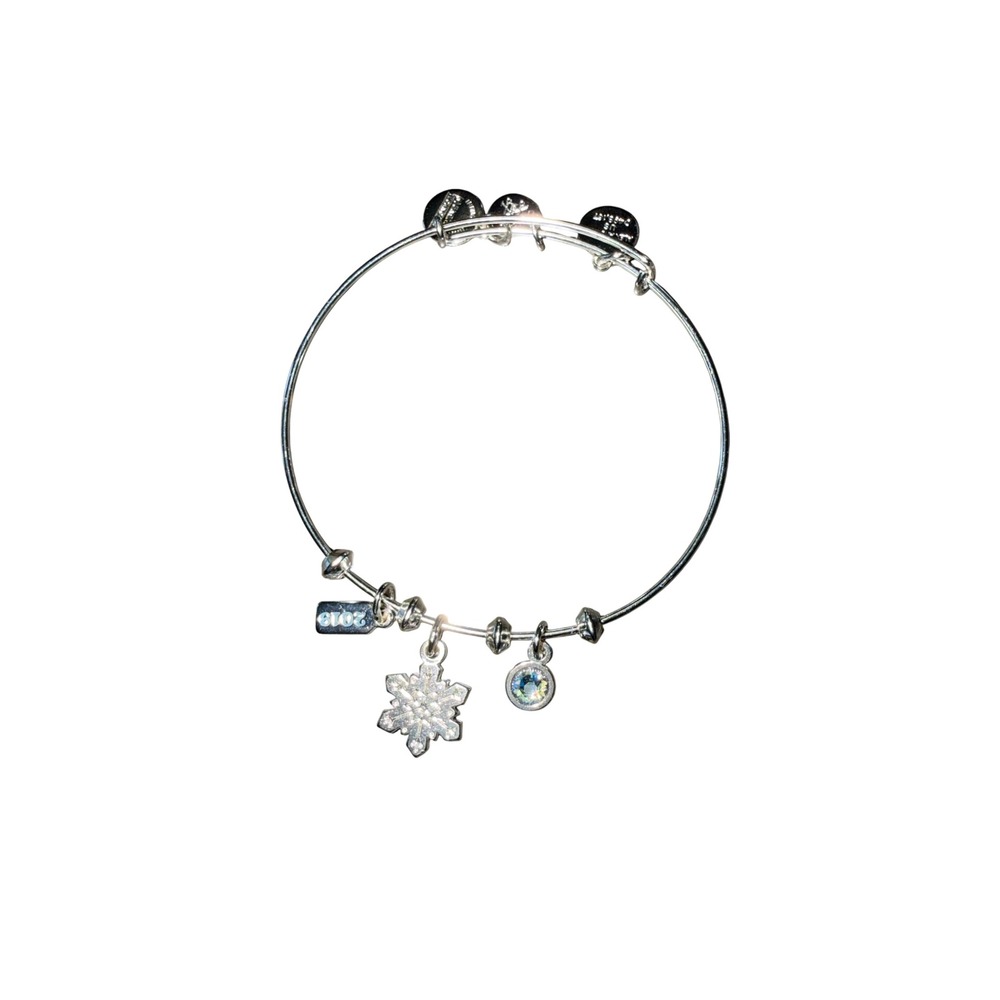 Alex and Ani 2013 Snowflake Charm Bangle Bracelet Silver Tone Crystal Winter